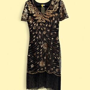 Yessa 20s inspired black mesh cocktail dress
